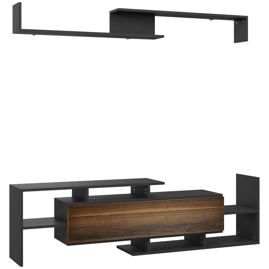 HOMCOM TV-Möbel mit Wandregal, offenen Regalen und Schrank aus Holz, modernes TV-Möbel für Wohn- und Schlafzimmer, Schwarz und Braun   Aosom von HOMCOM