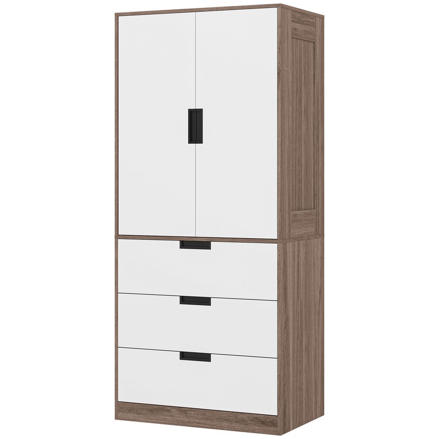 HOMCOM Kleiderschrank modernes Schlafzimmer Ankleidezimmer Erwachsene mit 3 Schubladen und Kleiderstange für Schlafzimmer, Maße 80 x 50 x 180 cm, braun   Aosom von HOMCOM