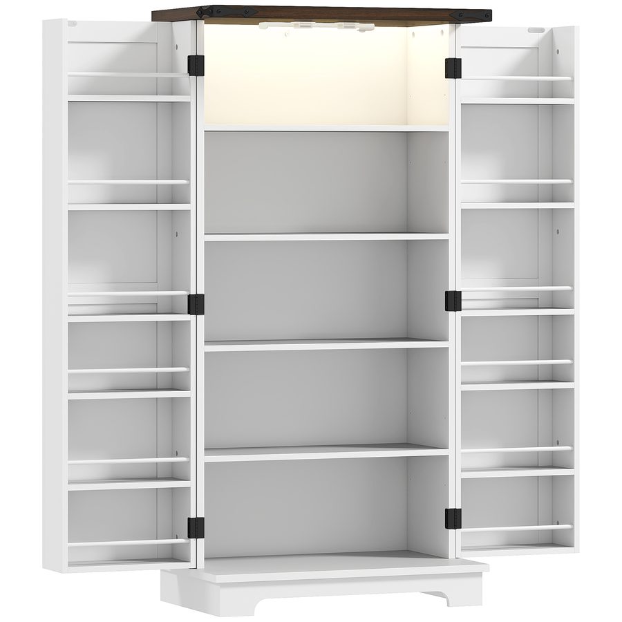 HOMCOM Küchenbuffet, Küchenmöbel Aufbewahrung, Vitrinenschrank mit 12 Türregalen, magnetisches LED-Licht, Doppelscheunentür, für Esszimmer, Wohnzimmer, 60 x 40 x 120 cm, weiß   Aosom von HOMCOM