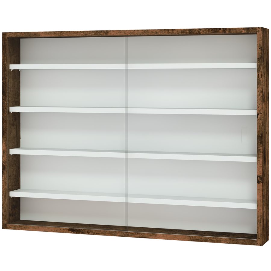 HOMCOM Sammlungsvitrine Wandschrank 80 x 9,5 x 60 cm mit 4 höhenverstellbaren Regalen und 2 Schiebetüren aus Glas, für Figuren- und Miniaturautosammlungen, Braun   Aosom von HOMCOM