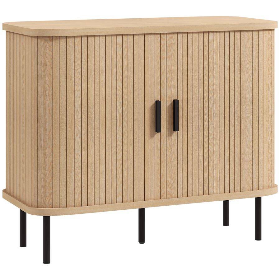 HOMCOM Buffet Wohnzimmer, Aufbewahrungsmöbel mit 2 Lamellen-Schiebetüren und 4 Fächern, 5 Stahlbeine, moderner Stil, für Esszimmer und Küche, 90 x 40 x 75 cm, Eiche   Aosom von HOMCOM