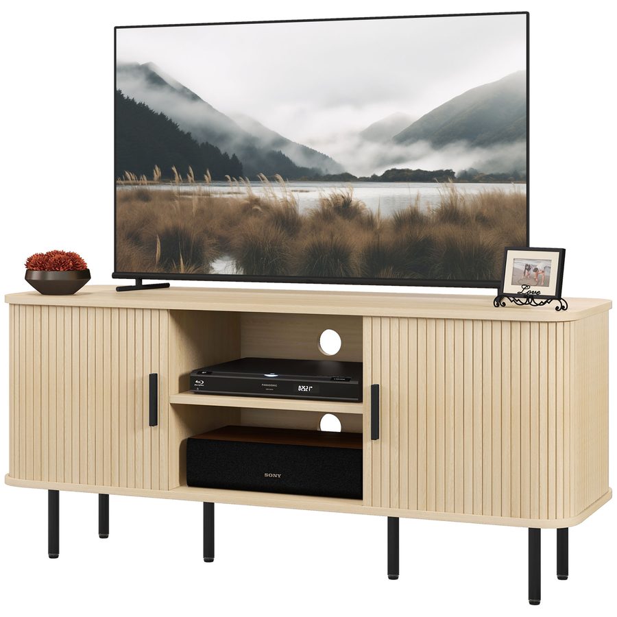 HOMCOM TV-Schrank, TV-Bank, mit 2 Rolltüren aus Lamellen, 120 cm, skandinavisches Design, TV-Schrank für Fernseher bis zu 55 Zoll, Eichenholzton   Aosom von HOMCOM