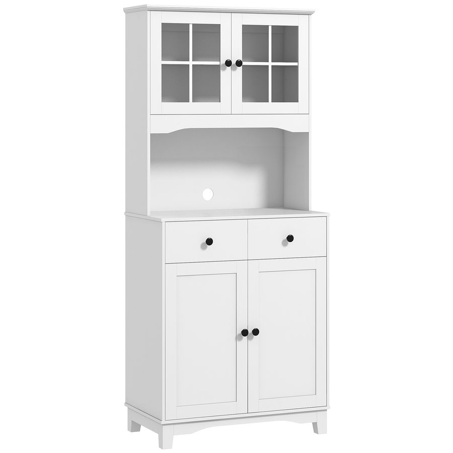 HOMCOM Küchenschrank Hochschrank mit Mikrowellenregal, 2 Schränken, 2 Schubladen, Vitrinenschrank mit Verstellbaren Ablagen, Kippschutz, Buffetschrank für Wohnzimmer, Esszimmer, Weiß   Aosom von HOMCOM