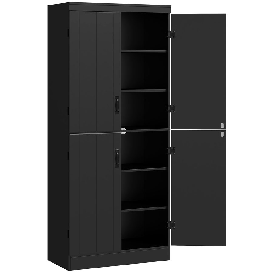 HOMCOM Hoher Küchenschrank, Küchenschrank, Vitrinenschrank mit 4 Türen, 6 Ebenen und verstellbaren Einlegeböden, Aufbewahrungsschrank für Wohnzimmer, Esszimmer, 76 x 40 x 176,7 cm, schwarz   Aosom von HOMCOM