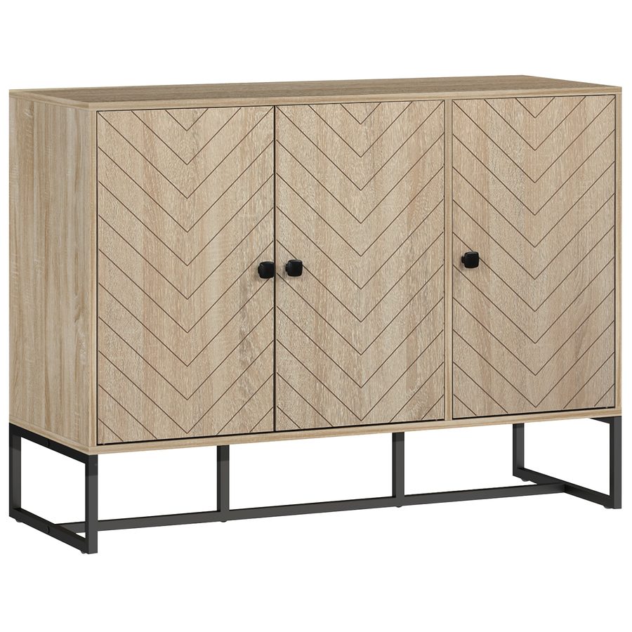 HOMCOM Sideboard Wohnzimmer Aufbewahrungsmöbel Küchenschrank mit Schranktüren und verstellbarem Fach, Chevron-Muster, Metallfuß, moderner Stil, Buffet für Ess- und Wohnzimmer, 108 x 40 x 80 cm, Eiche   Aosom von HOMCOM