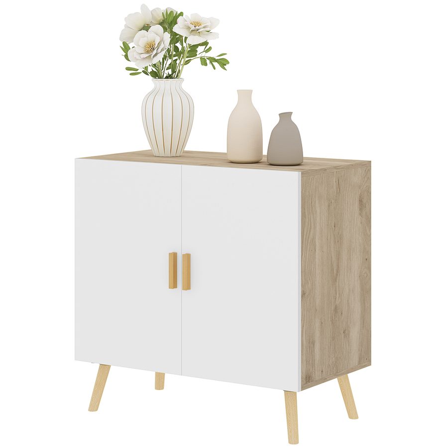 HOMCOM Mobile Multiuso mit 3 verstellbaren Regalen und erhöhter Basis, Modernes Holzdesign, 76x41.2x74 cm, Weiß und Eiche   Aosom von HOMCOM