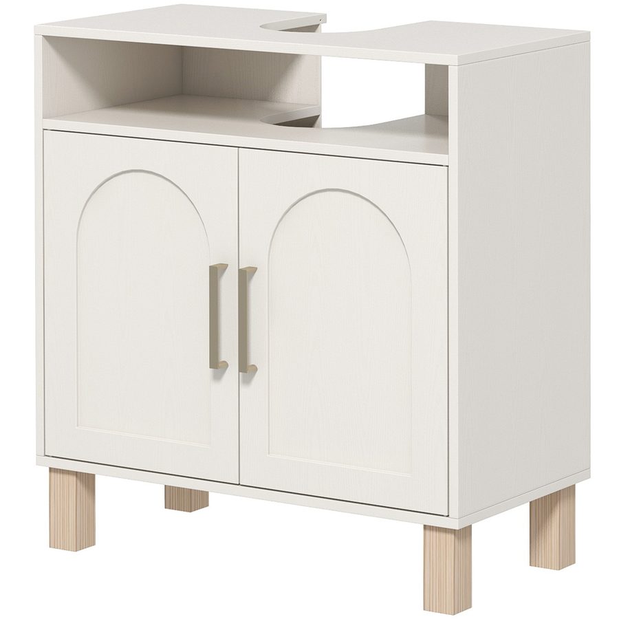 HOMCOM Unterschrank für Badezimmerunterschrank, Waschbeckenunterschrank, offenes Regal und Schrank mit 2 magnetischen Türen und verstellbarem Regal, 60 x 30 x 63 cm, weiß   Aosom von HOMCOM