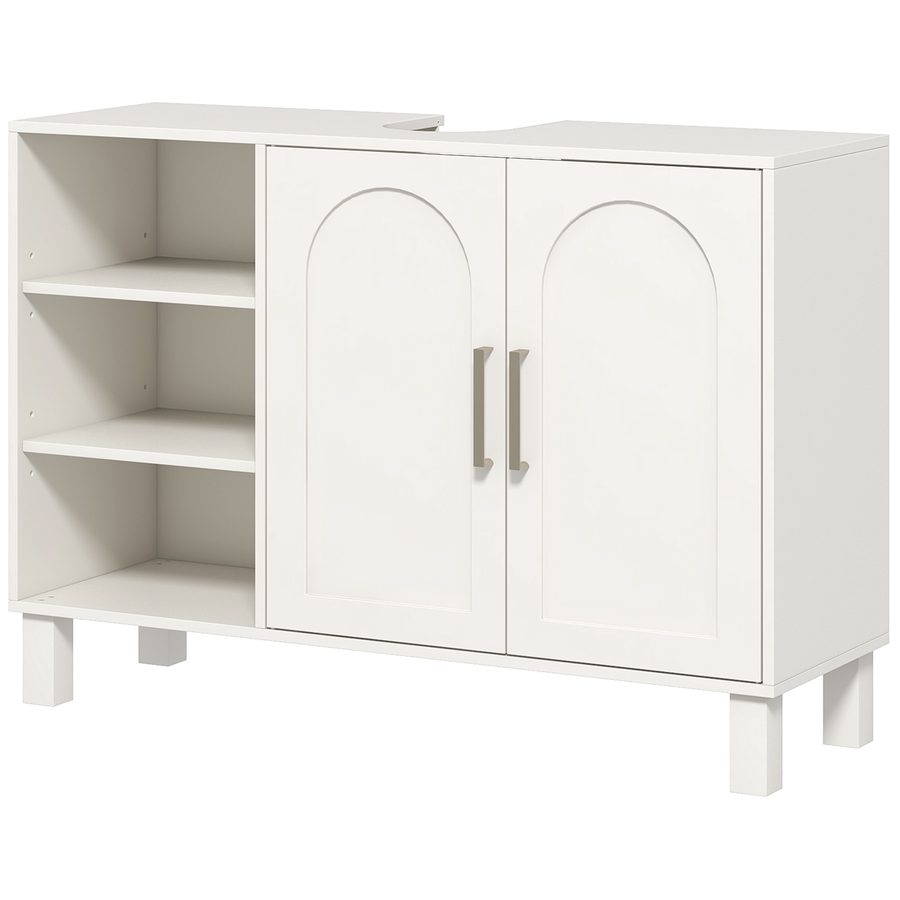 HOMCOM Unterschrank, Badezimmerschrank, mit zweistufigem Schrank, 2 Türen, verstellbaren Regalen, auf Füßen, aus Holz, 90 x 30 x 63 cm, Creme   Aosom von HOMCOM
