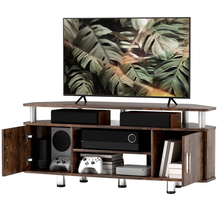 HOMCOM TV-Möbel TV-Ständer Holz TV-Bank für Fernseher bis zu 55 Zoll mit großem Regal, Schranktüren und offenem Fach für Wohnzimmer Schlafzimmer, 120 x 40 x 52 cm, braun   Aosom von HOMCOM