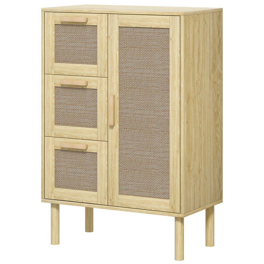 HOMCOM Badezimmerschrank Aufbewahrung, Bohème-Stil Möbel mit Schublade und Schrank, verstellbare Regale, Rattantür, Badezimmer-Schrank, Wohnzimmer, Küche - 55 x 30 x 82 cm, Eiche   Aosom von HOMCOM