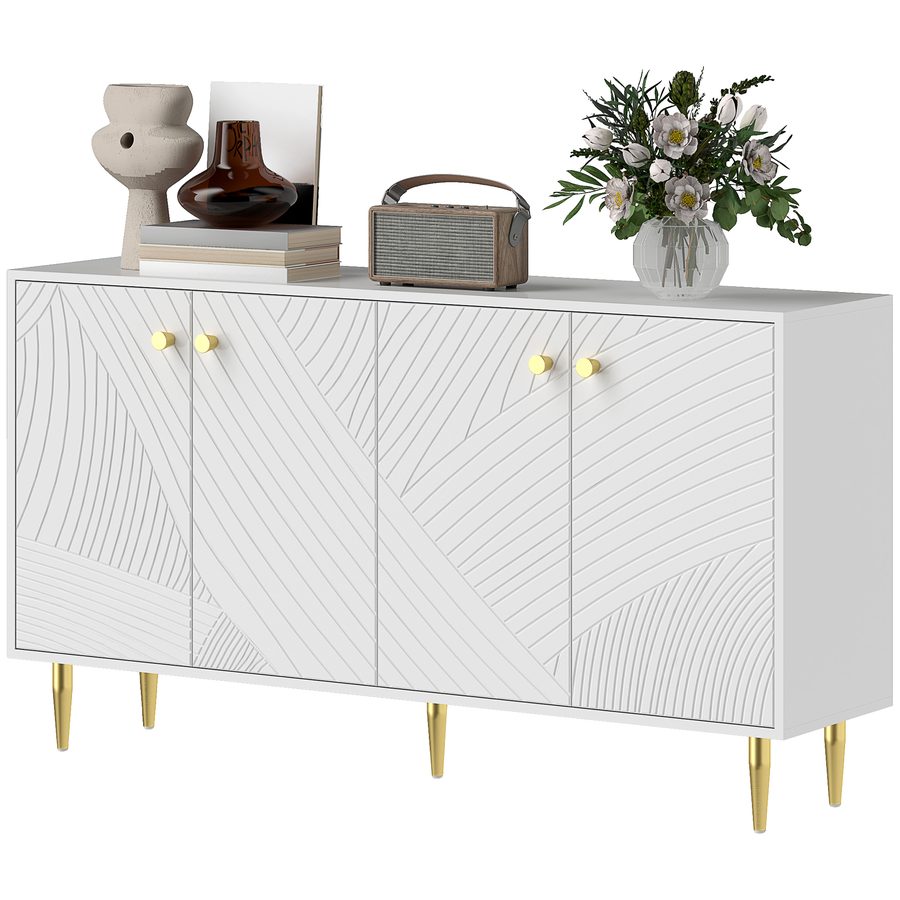HOMCOM Buffet Wohnzimmer Aufbewahrungsschrank mit verstellbaren Regalen, Türenschränken, moderner Buffet für Wohnzimmer, Küche, Esszimmer, 140 x 35 x 77,5 cm, Weiß   Aosom von HOMCOM