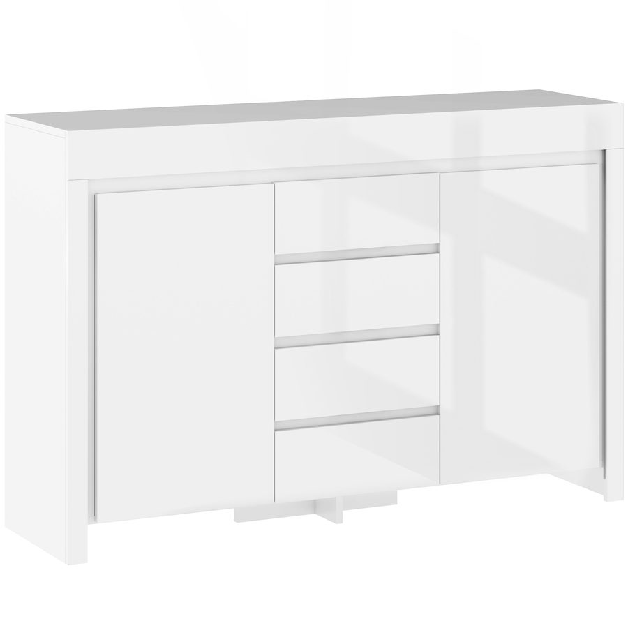HOMCOM Sideboard Wohnzimmer, Aufbewahrungsmöbel mit LED-Beleuchtung 4 Schubladen Soft-Close-Türen und verstellbaren Regalen, moderner Stil, Sideboard Esszimmer und Küche, 120 x 34 x 80 cm, hochglanzweiß   Aosom von HOMCOM