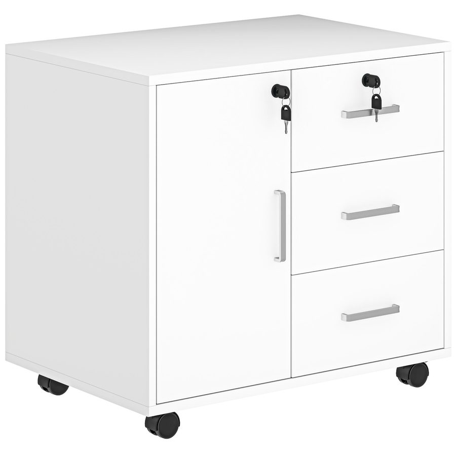 HOMCOM Aktenschrank mit 3 Schubladen und Schrank mit 3 verstellbaren Regalen, Dokumentenschrank aus Spanplatte, 60x40x56 cm, Weiß   Aosom von HOMCOM