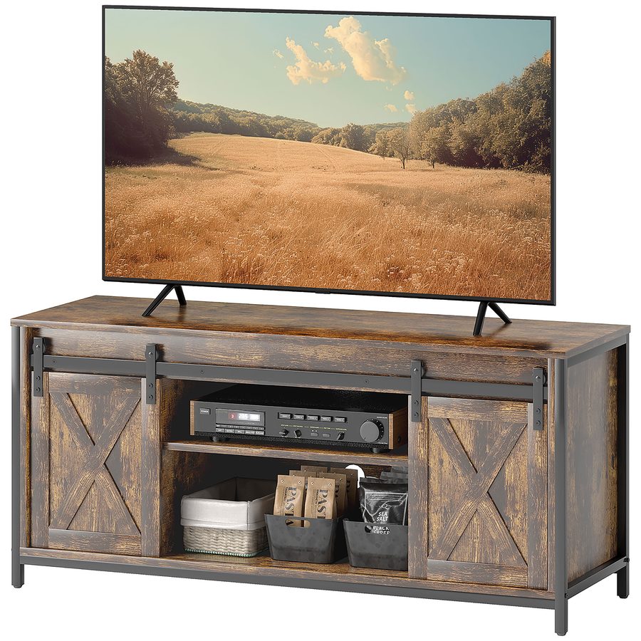 HOMCOM TV-Schrank, Fernsehtisch für Fernseher bis zu 60 Zoll, Lowboard mit 2 Schränken und 2 Regalebenen, Fernsehschrank für Wohnzimmer, 120 x 40 x 54 cm Braun   Aosom von HOMCOM