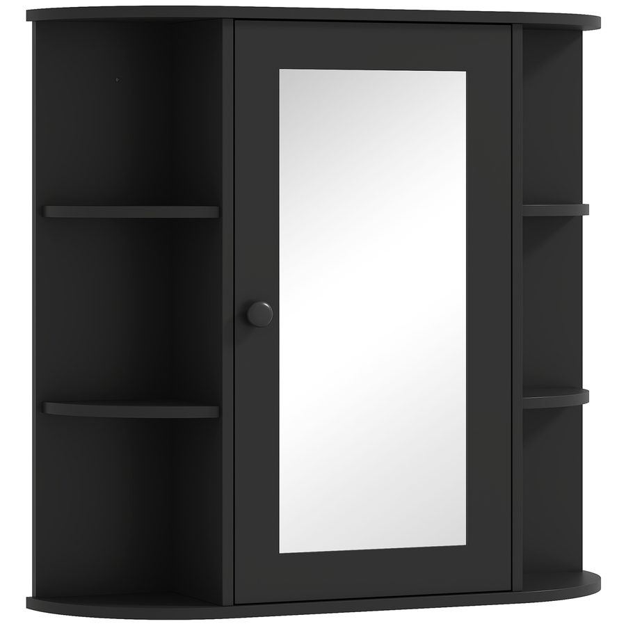 HOMCOM Spiegelschrank mit 6 offenen und 2 geschlossenen Ablagen, 66x17x63 cm Badezimmerschrank mit Spiegel, Wandregal aus Glas, Schwarz   Aosom von HOMCOM
