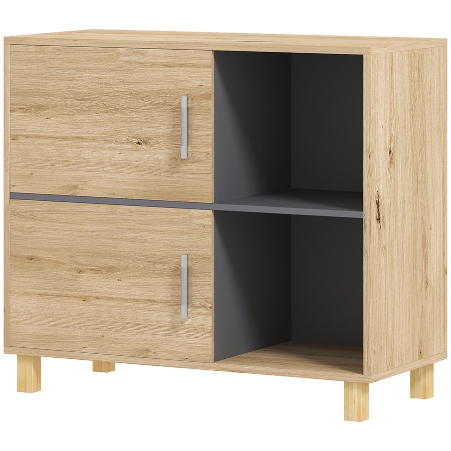 HOMCOM Badezimmerschrank, Aufbewahrungsmöbel mit offenen Fächern und Schrank, Badezimmerschrank Maße 80B x 35T x 70H cm, natürliche Holzoptik   Aosom von HOMCOM