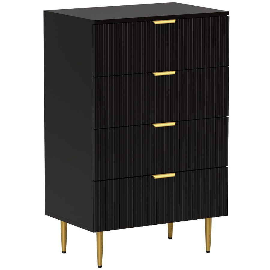HOMCOM Kommode 4 Schubladen, modernes Aufbewahrungsmöbel mit Griffen und goldenen Füßen, für Schlafzimmer, Wohnzimmer, Maße 60 x 40 x 96 cm, schwarz   Aosom von HOMCOM