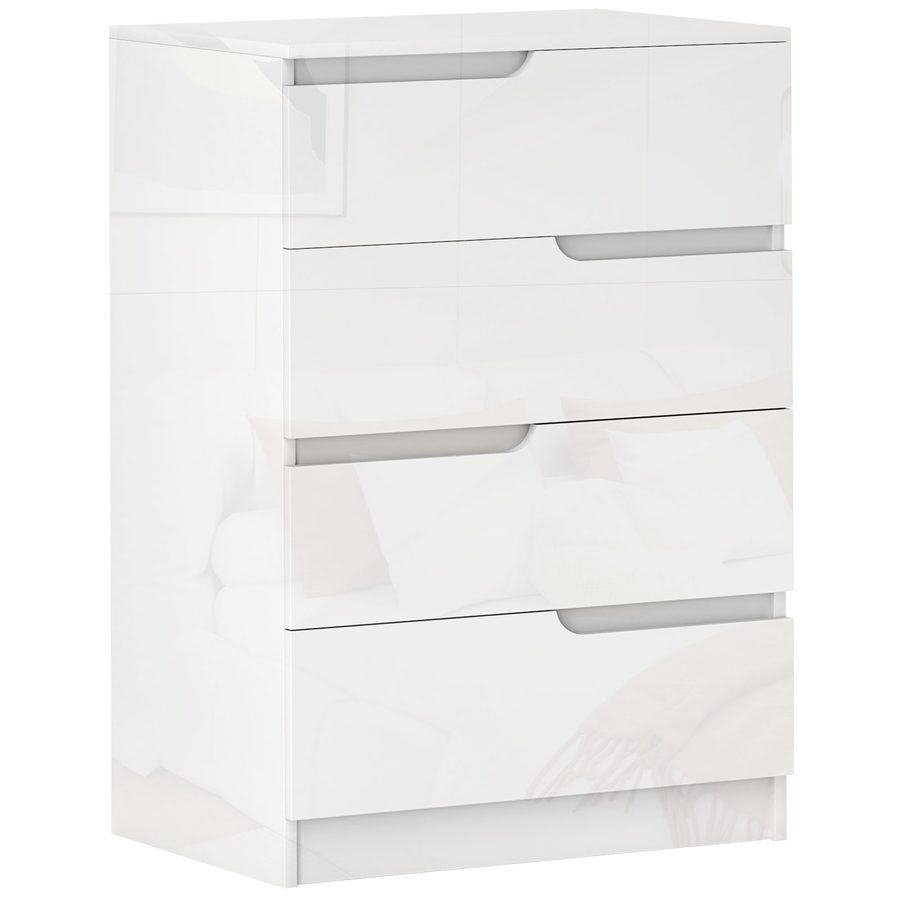 HOMCOM Kommode mit 4 Schubladen, Schlafzimmerkommode aus Holz für Wohnzimmer, Flur, Eingangsbereich, 60x40x85 cm, Weiß Hochglanz   Aosom von HOMCOM