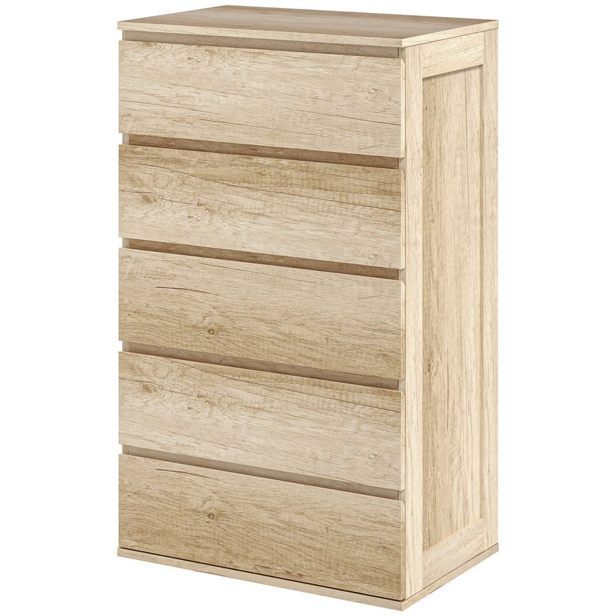 HOMCOM Kommode 5 Schubladen Schlafzimmer Aufbewahrungsmöbel modernes Design mit sanftem Schließmechanismus, für Schlafzimmer, Wohnzimmer - 60 x 38 x 100 cm, Naturholz   Aosom von HOMCOM