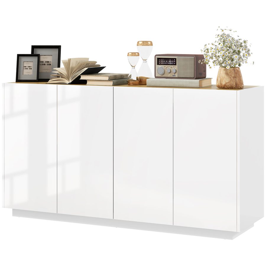 HOMCOM Buffet Esszimmer, Küchenbuffet, mit 4 Türen mit gedämpftem Schließen und verstellbaren Regalen, 140 x 40 x 75 cm, Lackweiß   Aosom von HOMCOM