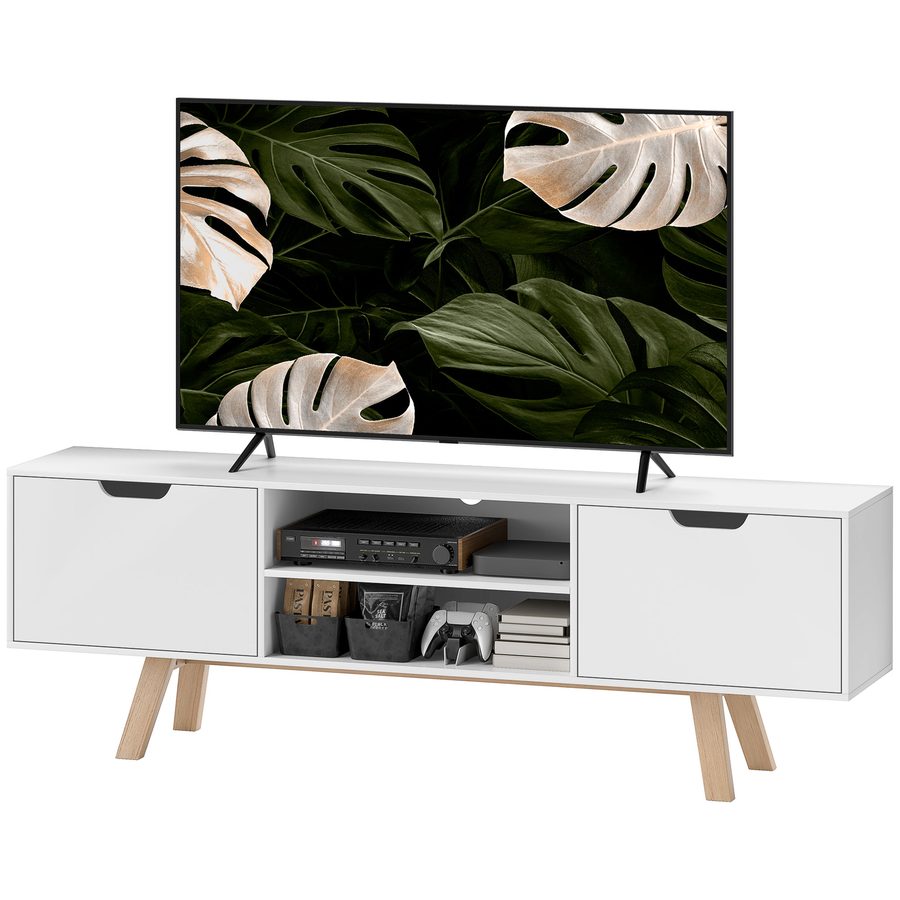 HOMCOM TV-Schrank, Fernsehtisch für Fernseher bis zu 65 Zoll, Lowboard mit 2 Schränken und 2 Regalebenen, Fernsehschrank für Wohnzimmer, 150 x 39 x 50 cm Weiß   Aosom von HOMCOM