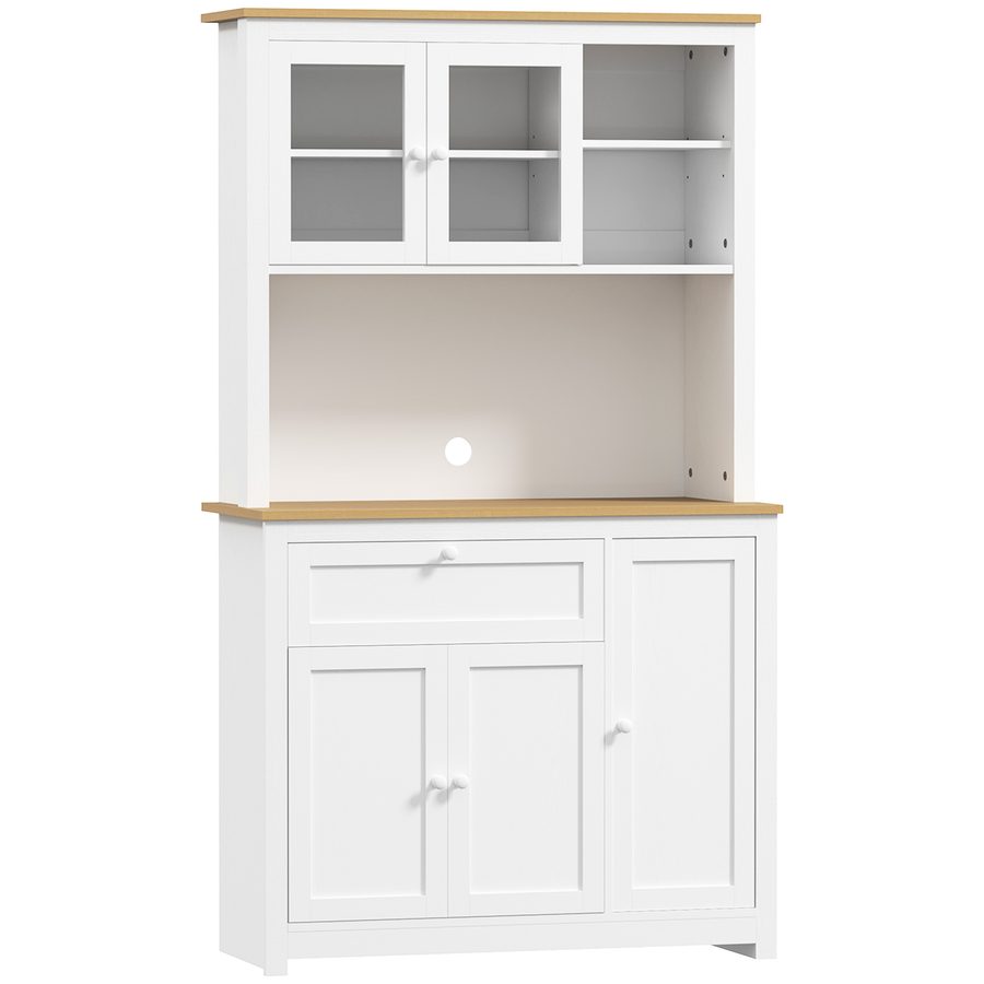 HOMCOM Vitrinenschrank mit Schublade, Küchenschrank mit 2 offenen Ebenen & 3 Schränken, für Küche, Wohnzimmer & Esszimmer, Weiß 100x40x180 cm   Aosom von HOMCOM