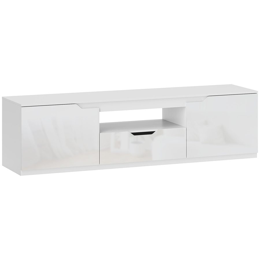HOMCOM TV Schrank Lowboard mit 2 Türen, Schublade, 160 cm lang Fernsehtisch für Fernseher bis zu 65 Zoll, TV Board mit Kabelmanagement für Wohnzimmer, Weiß   Aosom von HOMCOM