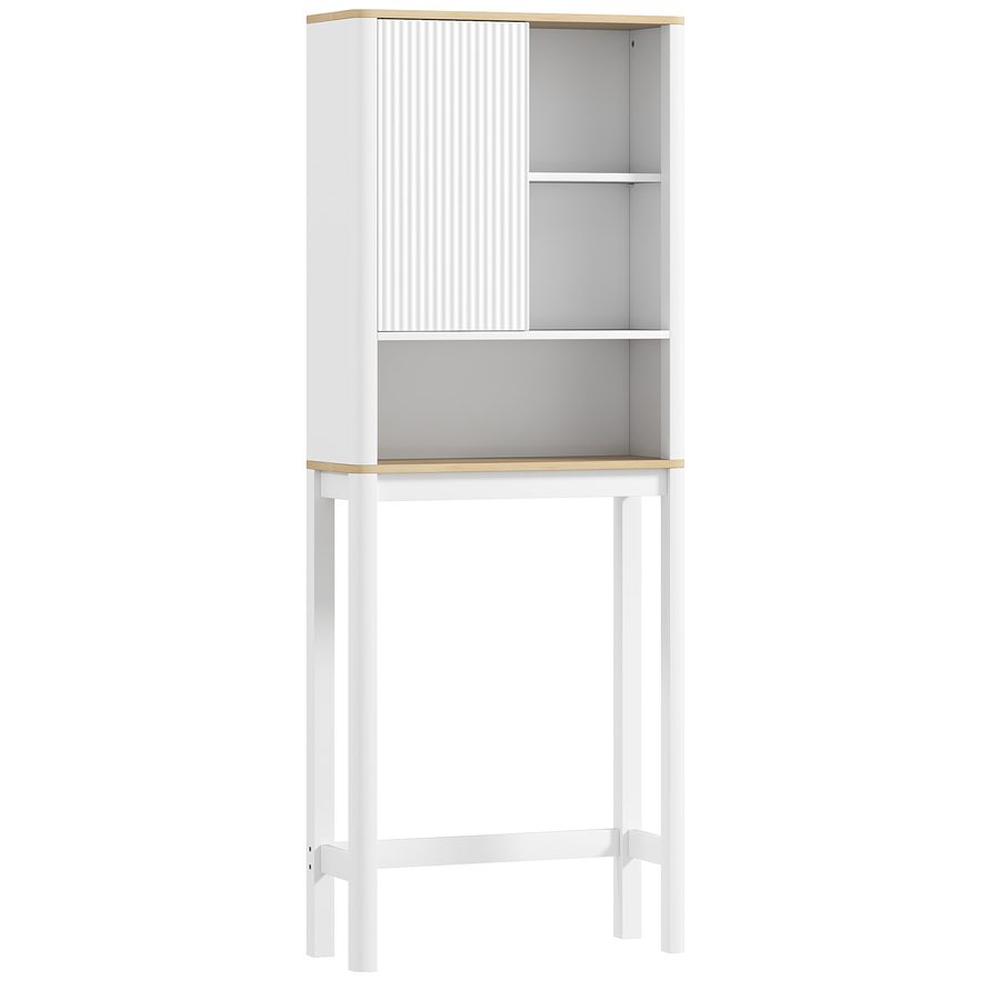 HOMCOM Badschrank über Toilette – Schrank mit gerillter Tür, offene Fächer & verstellbares Regal, 65 x 25 x 170 cm, Weiß   Aosom von HOMCOM