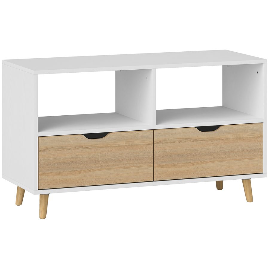 HOMCOM TV Schrank Lowboard mit 2 Ablage, Schublade, 99 cm lang Fernsehtisch für Fernseher, TV Board für Wohnzimmer, Weiß   Aosom von HOMCOM