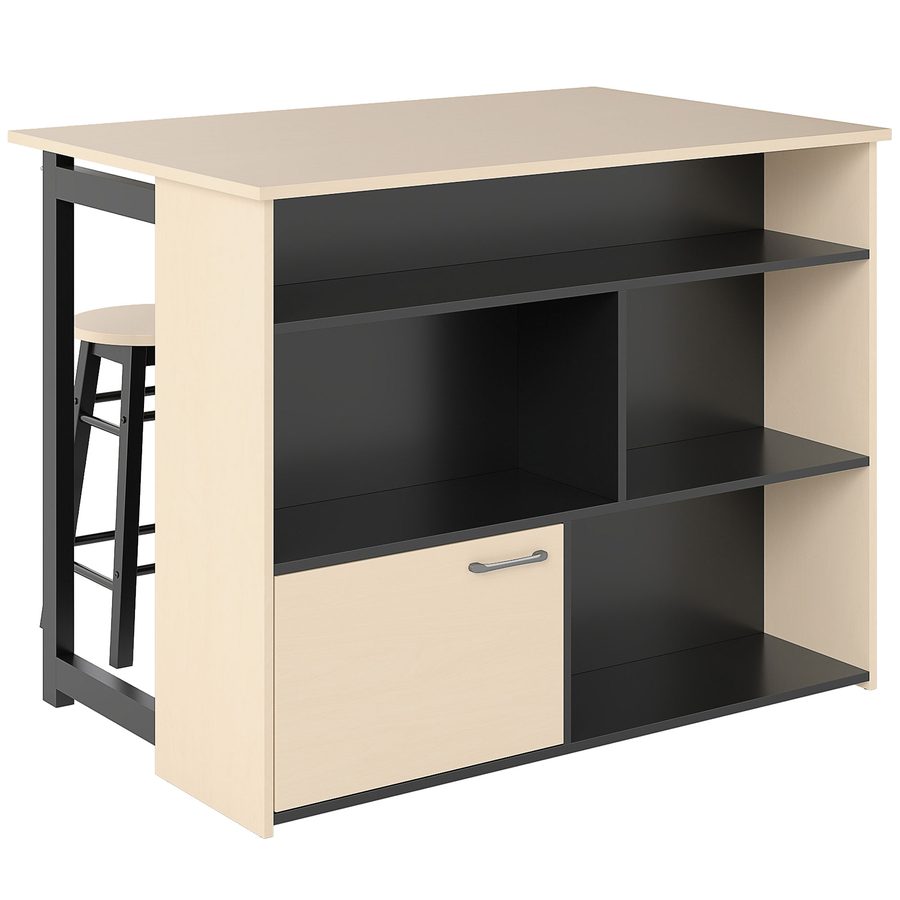 HOMCOM Bartisch mit Barhocker Set, 3-teiliges Bartisch Set, Esstisch mit Klappbarer Tischplatte, Küchentisch mit Schrank, Essgruppe für Esszimmer, Wohnzimmer, Schwarz   Aosom von HOMCOM