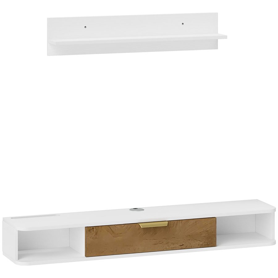 HOMCOM Set hängendes TV-Möbel mit Wandregal, wandmontiertes TV-Möbel aus Holz mit offenen Fächern, klappbare Tür und Kabeldurchlässe, TV-Bank für Wohn- & Schlafzimmer, 120 x 24 x 16 cm, weiß   Aosom von HOMCOM