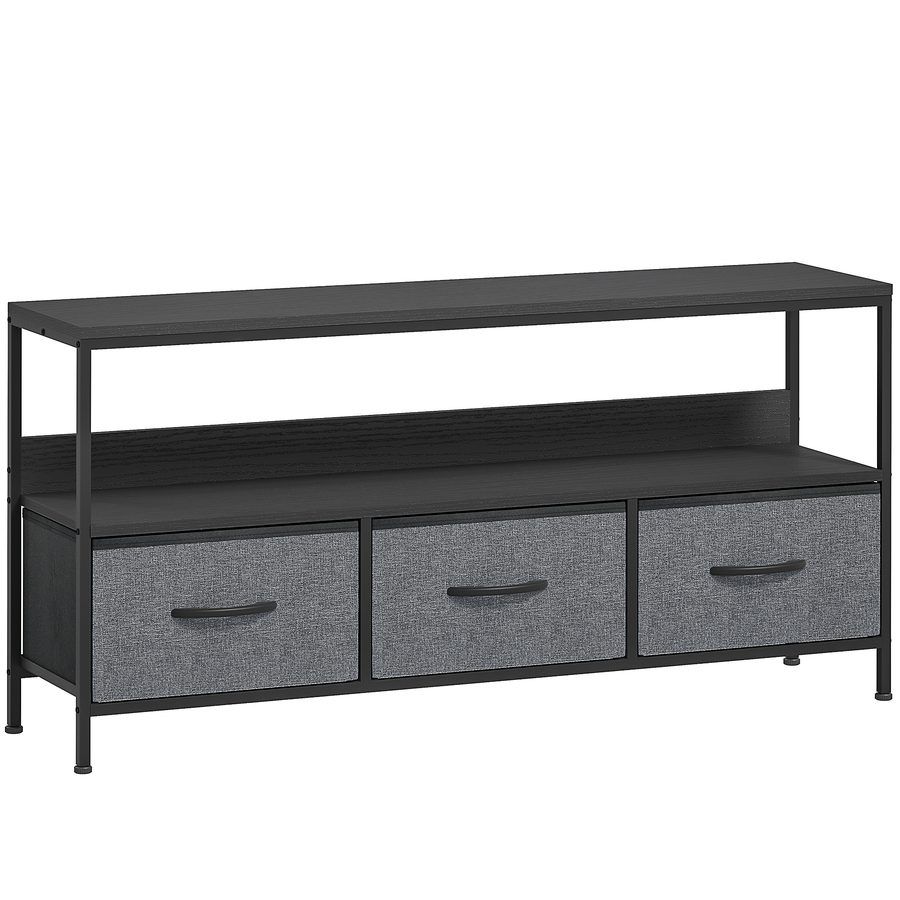 HOMCOM TV-Möbel, TV-Unterschrank bis zu 140 cm mit 3 faltbaren Stoffschubladen und Ablage, TV-Sideboard für Wohnzimmer, Schlafzimmer und Salon, 120x29x56 cm, Schwarz   Aosom von HOMCOM