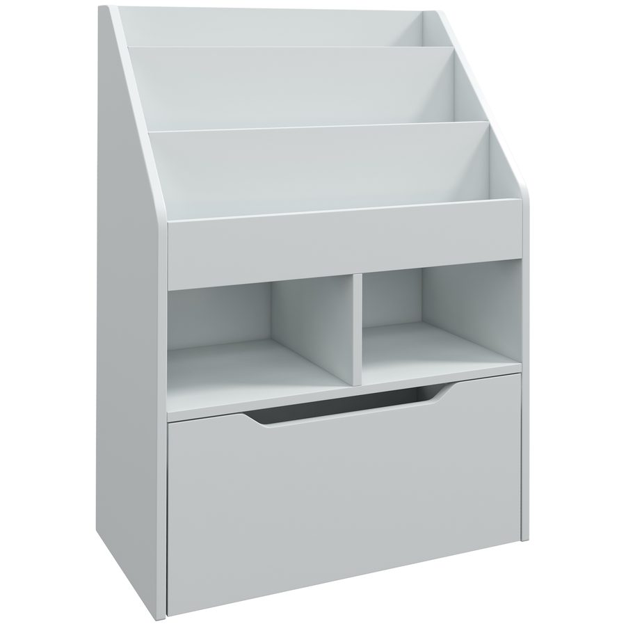HOMCOM Kinder Bücherregal Kinderregal mit Schublade, 3 Ablagefächern und 2 offenen Fächern, Aufbewahrungsregal für Kinderzimmer, Spielzimmer, Grau, 60 x 29,9 x 90 cm   Aosom von HOMCOM