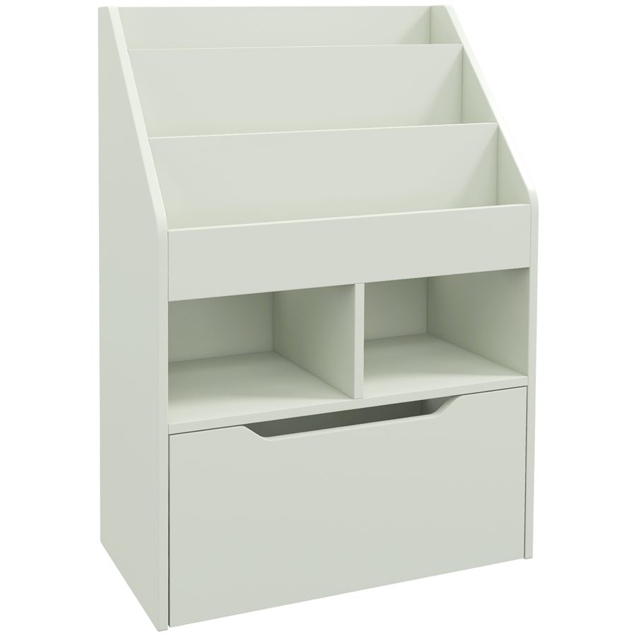 HOMCOM Kinder Bücherregal Kinderregal mit Schublade, 3 Ablagefächern und 2 offenen Fächern, Aufbewahrungsregal für Kinderzimmer, Spielzimmer, Hellgrün, 60 x 29,9 x 90 cm   Aosom von HOMCOM