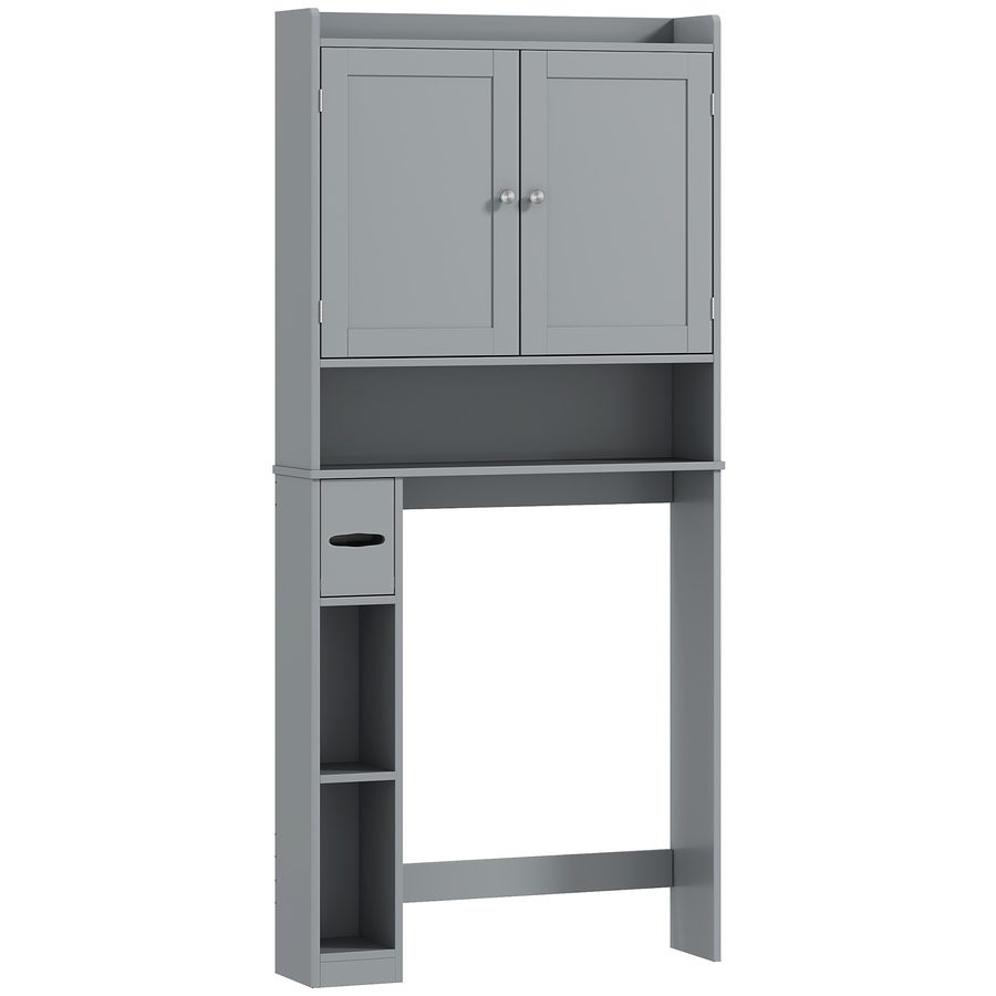 HOMCOM Aufsatzmöbel für WC oder Waschmaschine, Schrank über der Toilette mit 2 Türen, 3 offenen Fächern, verstellbarer Ablage, Toilettenpapierhalter, 80 x 19,5 x 170 cm, grau   Aosom von HOMCOM