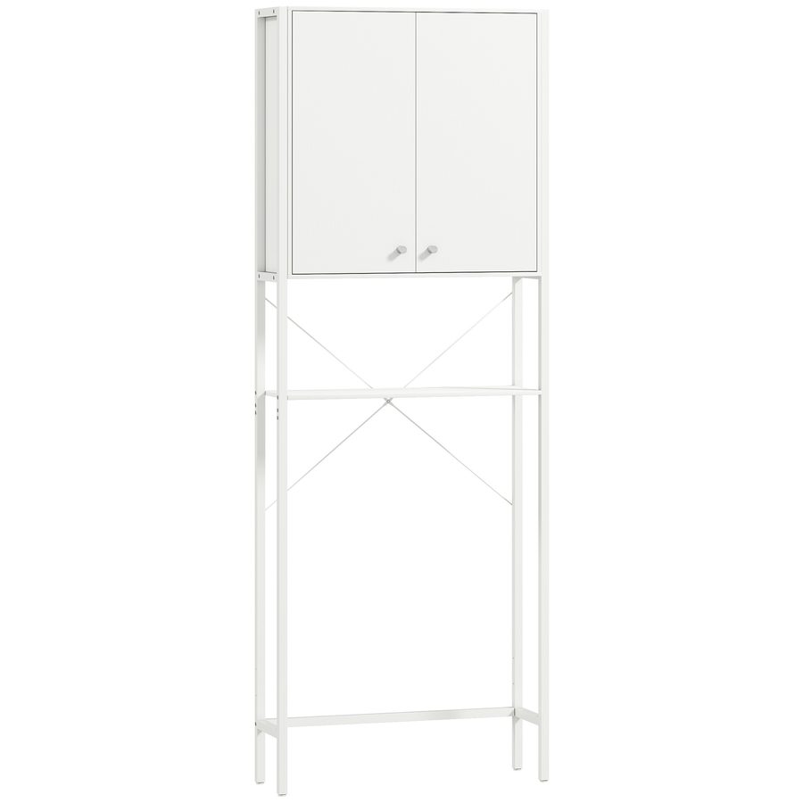 HOMCOM Badezimmer Überbau für WC mit Schrank und offenen Regalen, Platzsparendes Regal für Waschmaschine mit Metallbeinen, für Badezimmer und Wäscheraum, 64x20x180 cm, Weiß   Aosom von HOMCOM