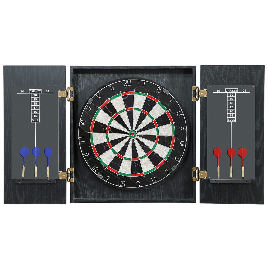 SPORTNOW Dartscheibe aus Sisal mit Schrank, Darts mit 6 Stahlspitzen und 2 Punktetafeln, Wand­schutz, für Erwachsene, Schwarz   Aosom von SPORTNOW