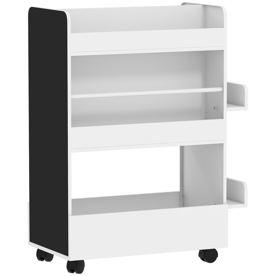 AIYAPLAY Kinder-Bücherregal mit Rollen, Aufbewahrung mit Tafel, Regal für Kinderzimmer 3–8 Jahre, Spielzimmer, Weiß   Aosom von AIYAPLAY
