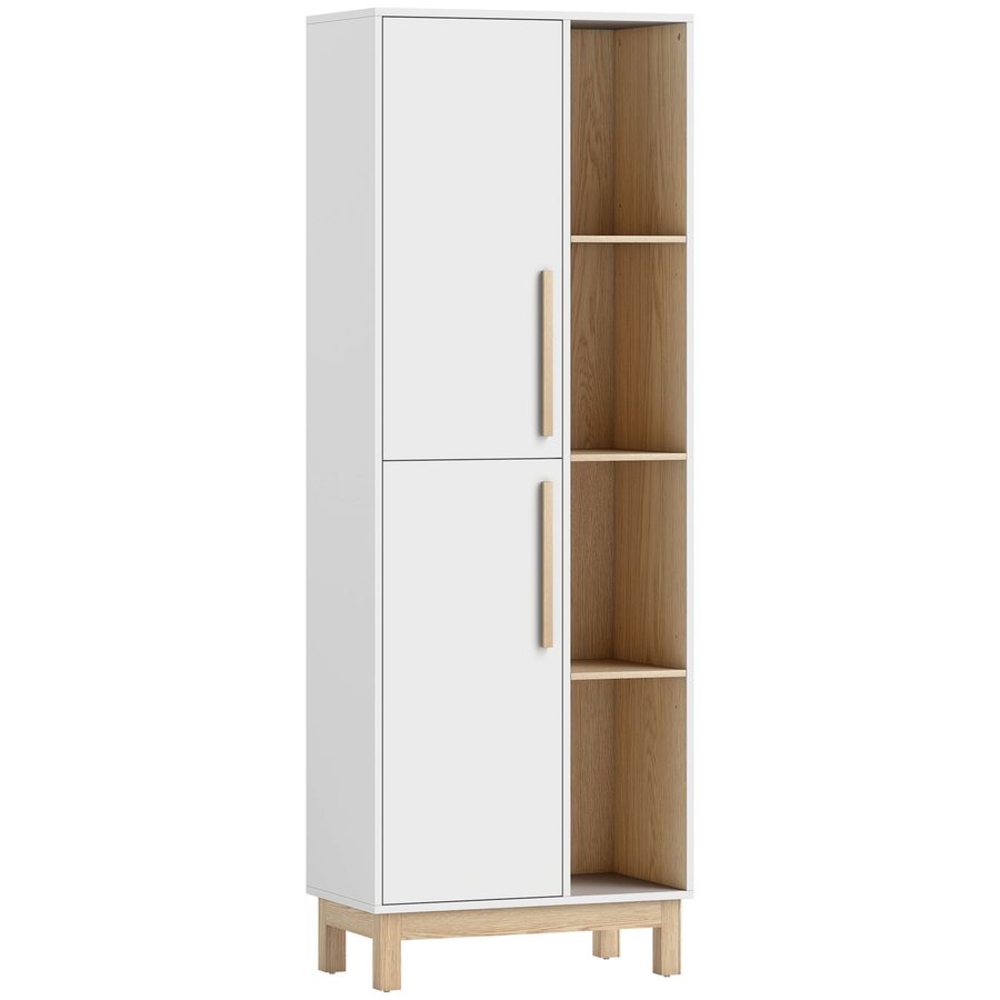 HOMCOM Bücherregal mit 2 Türen Standregal mit 4 Offenen Ebenen, Verstellbaren Ablagen, Bücherschrank für Wohnzimmer, Schlafzimmer, Büro, 62,5 x 35 x 176 cm, Weiß   Aosom von HOMCOM