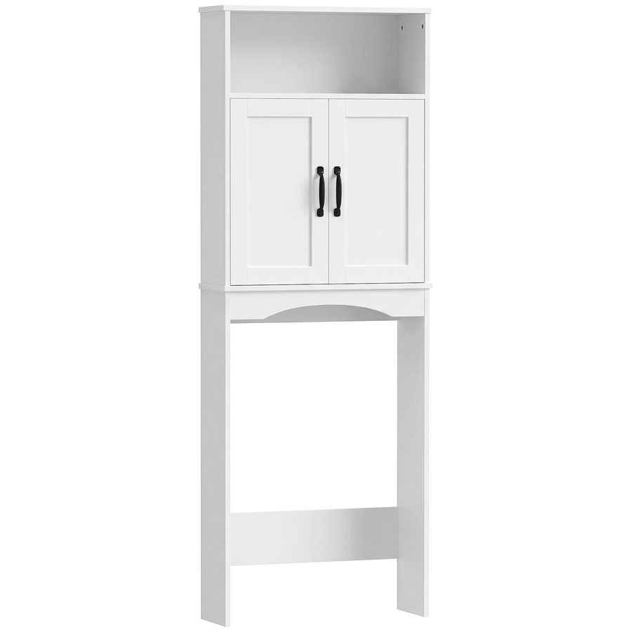 HOMCOM Schrank über der Toilette, Badezimmerschrank mit 2 Soft-Close-Türen, Offenes Regal für Waschräume, Kleine Räume, 64x21x173,5 cm, Weiß   Aosom von HOMCOM