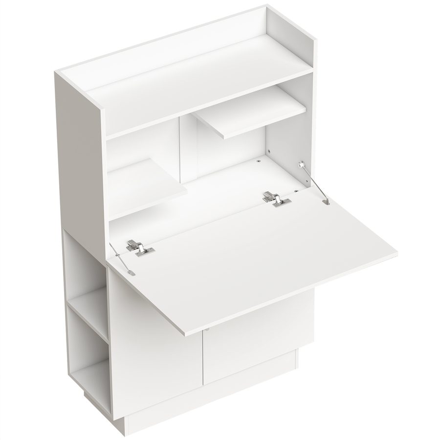 HOMCOM Klappschreibtisch, Computertisch mit klappbarer Arbeitsplatte, Aufbewahrungsregalen und Schrank, Moderner Stil, 80 x 30 x 128 cm, Weiß   Aosom von HOMCOM