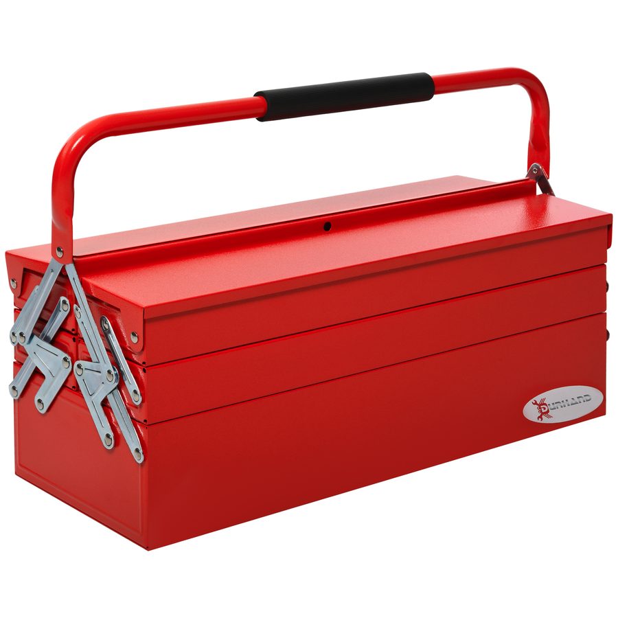 DURHAND Werkzeugkasten Werkzeugkoffer Werkzeugkiste 5 Fächer aufklappbar Stahl (SPCC)  Rot 57 x 21 x 41 cm   Aosom von Durhand