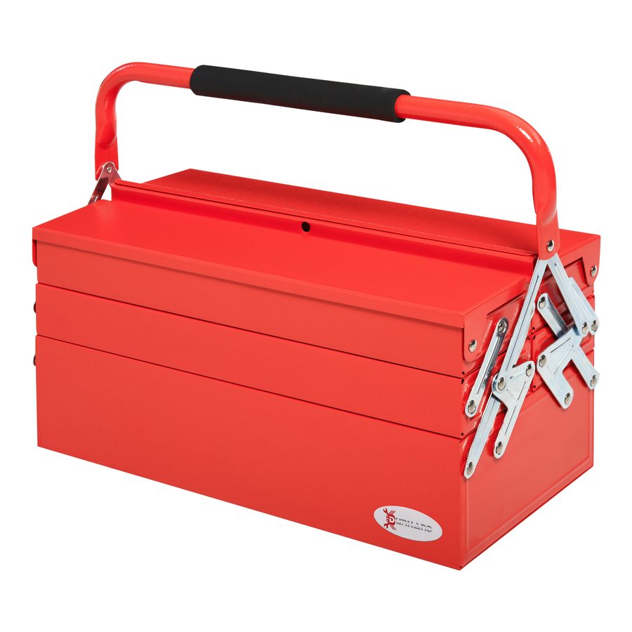 DURHAND Werkzeugkoffer platzsparend 5 Fächer aufklappbar stabil Stahl SPCC Rot 45x22,5x34,5cm für Ordnung & Transport   Aosom.de von Durhand