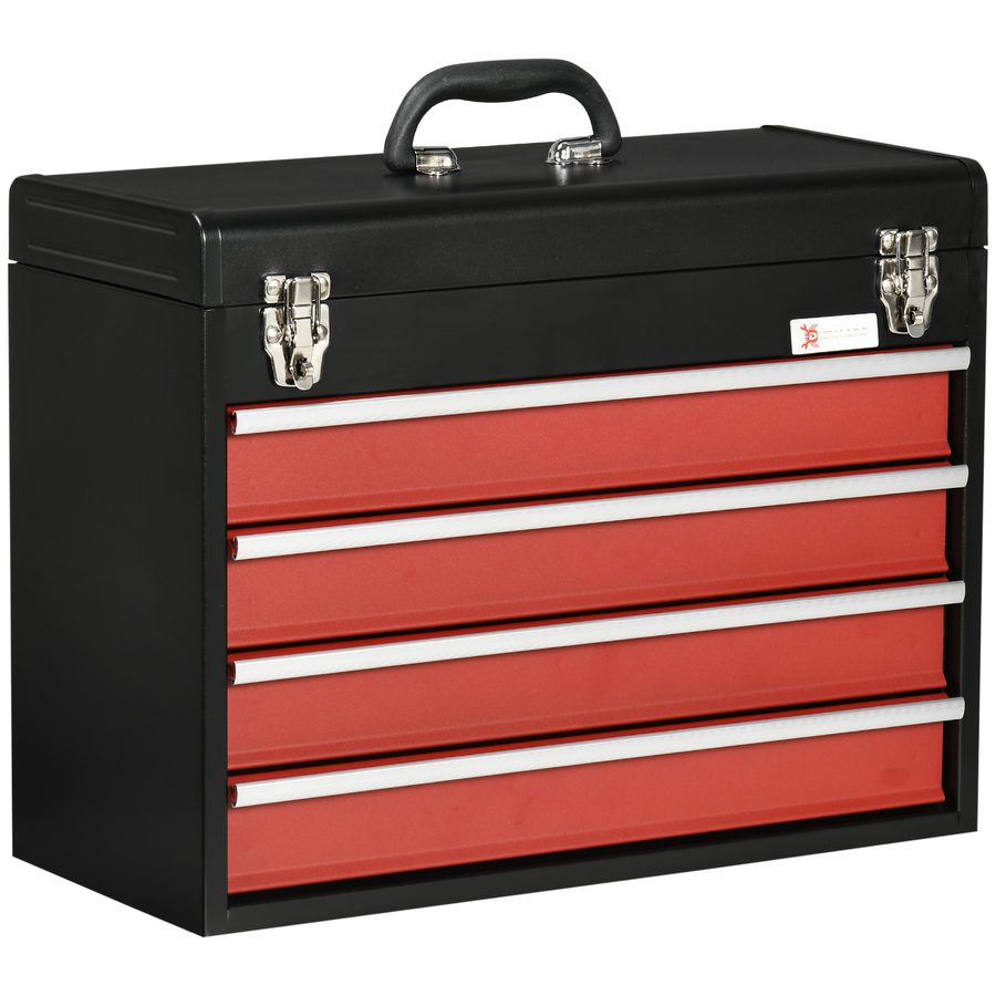 DURHAND Werkzeugkoffer 4 Schubladen Schloss Stahl Schwarz+Rot 51x22x39,5cm   Aosom von Durhand