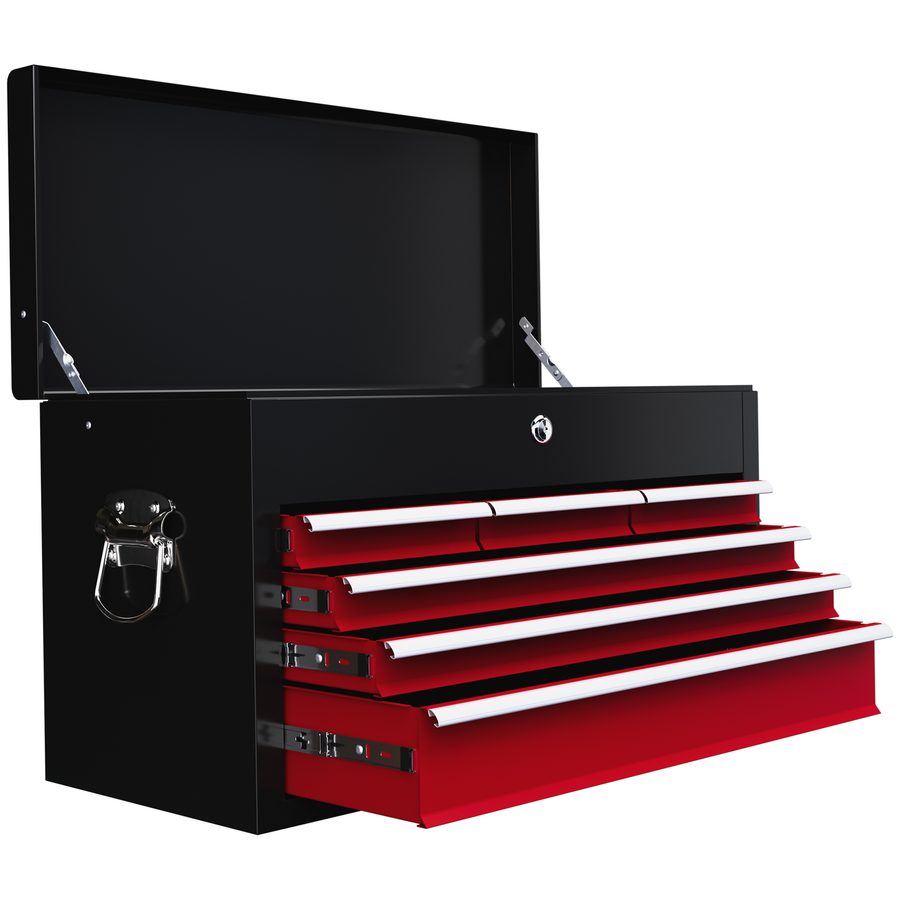HOMCOM Werkzeugkasten Werkzeugkoffer 6 Schubladen Schloss Werkzeugbox Griff Werkzeugkiste Stahl Rot+Schwarz 60x26x34cm   Aosom von HOMCOM