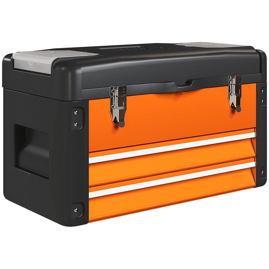 HOMCOM Werkzeugkiste leer, 49,7 x 25,3 x 28,9 cm Werkzeugkasten mit Schublade, Mini-Box, oberes Staufach, Handgriff, Werkzeugkoffer aus Stahl, Orange   Aosom von HOMCOM