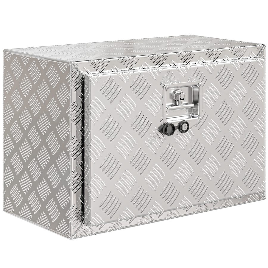HOMCOM Werkzeugkasten für LKW aus Aluminium, 60,9 x 35,5 x 40,6 cm, 76 L Aufbewahrungsbox mit Rautenmuster, Schloss und Schlüssel, klappbarer Deckel, für Anhänger, Wohnmobil, silber   Aosom von HOMCOM