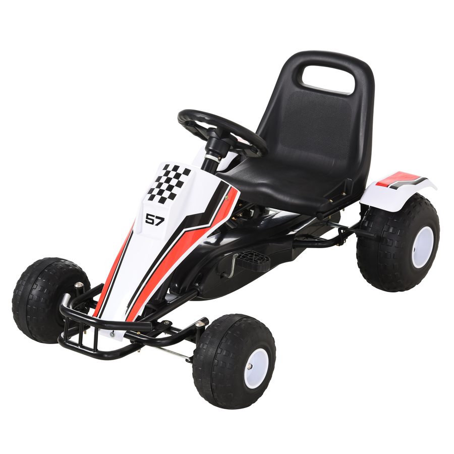 HOMCOM Go Kart für Kinder Tretauto mit Pedal & Bremsen 104x66x57cm aus Stahl für 3-8 Jahre in Weiß   Aosom.de von HOMCOM