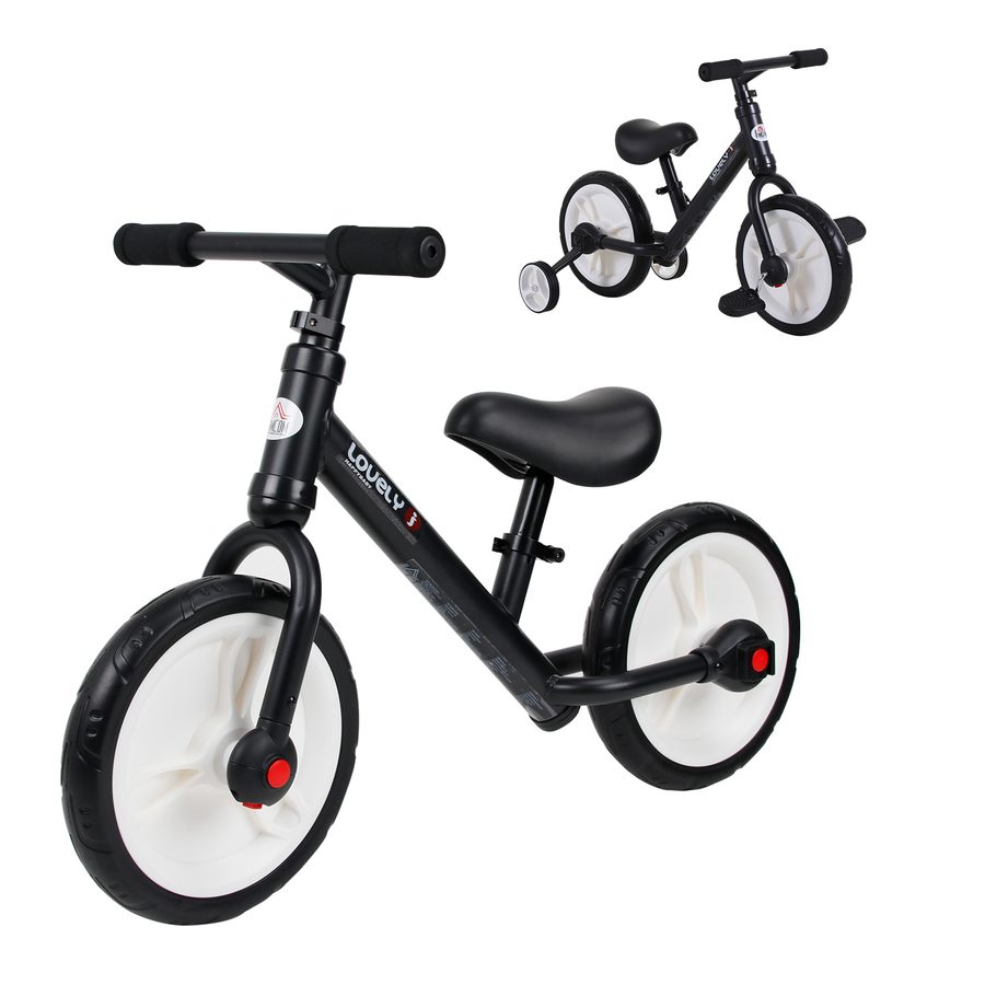 HOMCOM Kinderfahrrad Laufrad mit Stützrädern und Pedalen, höhenverstellbarer Sitz für 2-5 Jahre, PP, Schwarz   Aosom.de von HOMCOM