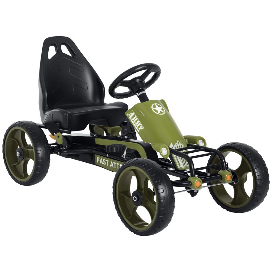 HOMCOM Go Kart Tretauto Tretfahrzeug mit Handbremse Verstellbarem Sitz ab 3 Jahren Grün 105 x 54 x 61 cm   Aosom von HOMCOM
